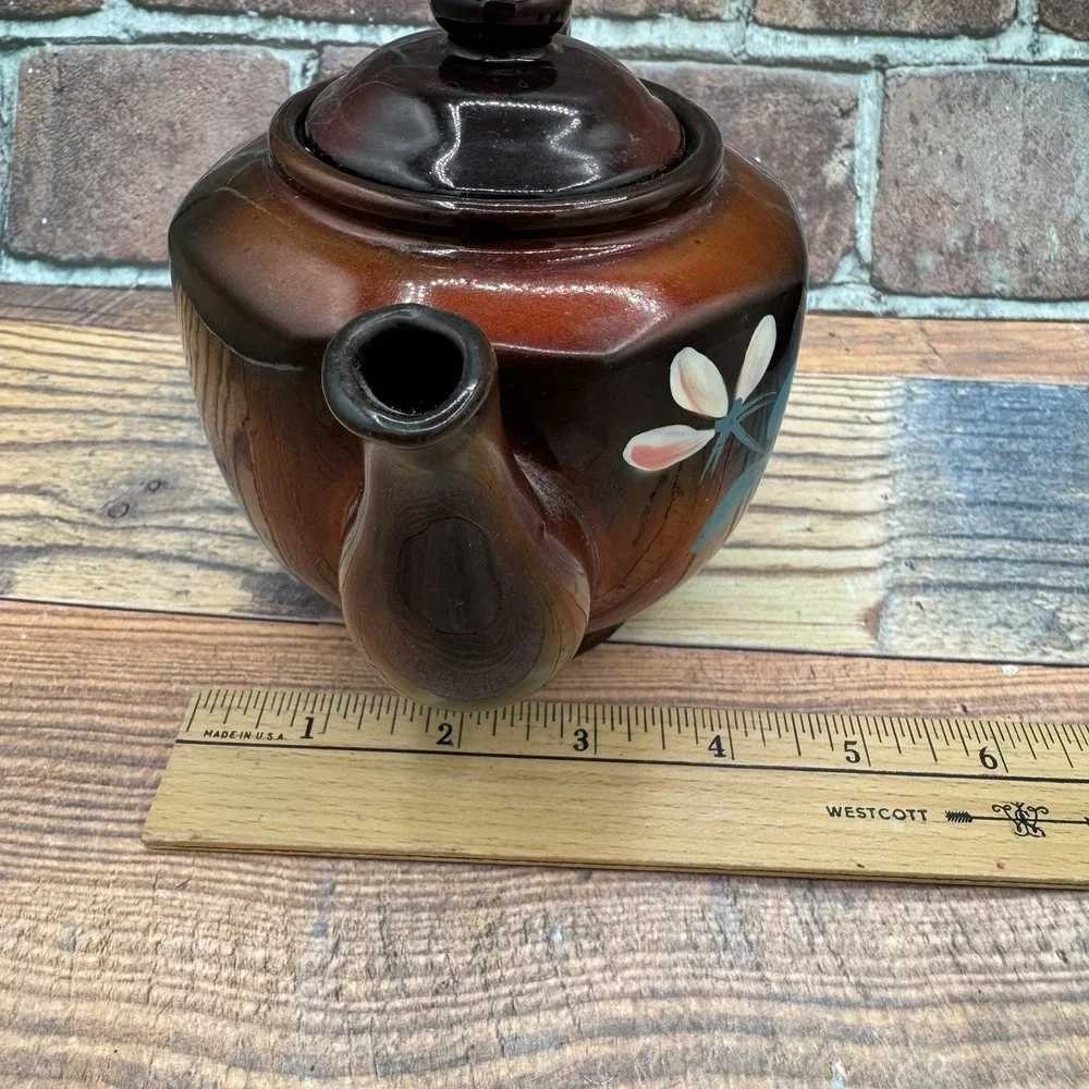 Vintage Japanese Moriage Redware Tea Set Floral‎ 1940s Pottery Pot Creamer Sugar